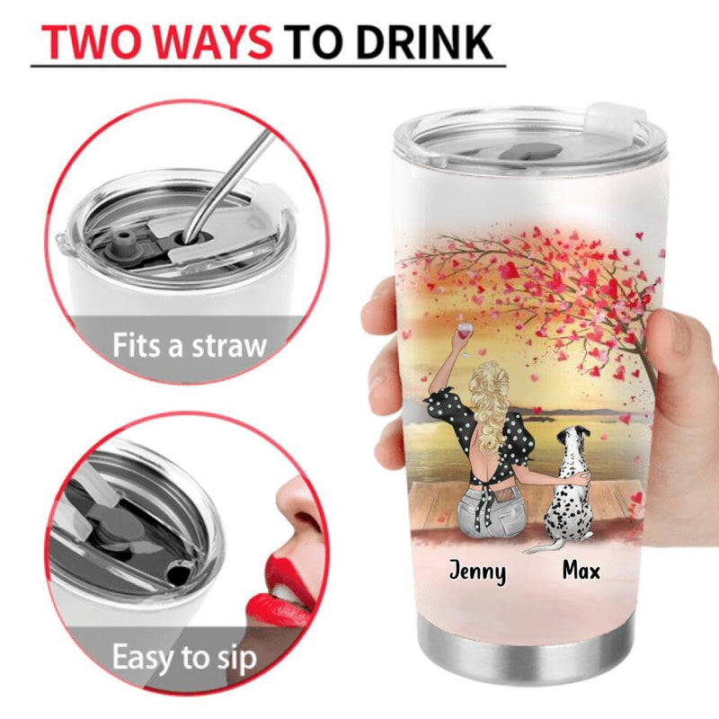 Personalized Dog Mom Tumbler - Gift Idea For Dog Owner with up to 4 Dogs - Just A Girl Who Loves Dogs