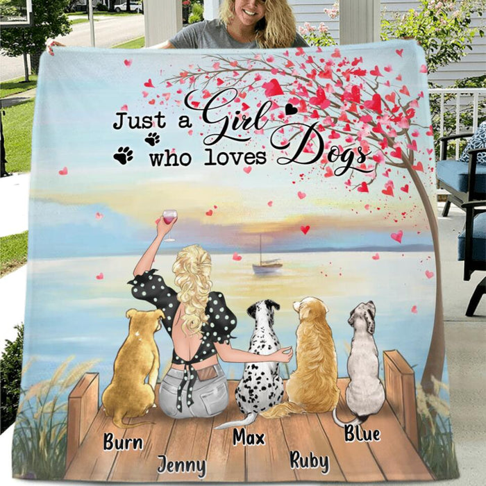 Custom Personalized Dog Mom Single Layer Fleece/ Quilt - Gift Idea For Dog Owner with up to 4 Dogs - Just A Girl Who Loves Dogs