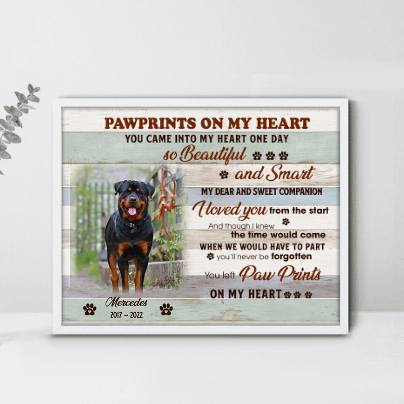 Custom Photo Memorial Dog Poster - Memorial Gift For Dog Lovers - You Left Pawprints On My Heart