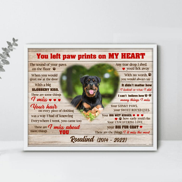 Custom Photo Dog Poster - Memorial Passing Gift For Dog Lover - You Left Paw Prints On My Heart