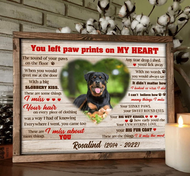 Custom Photo Dog Poster - Memorial Passing Gift For Dog Lover - You Left Paw Prints On My Heart