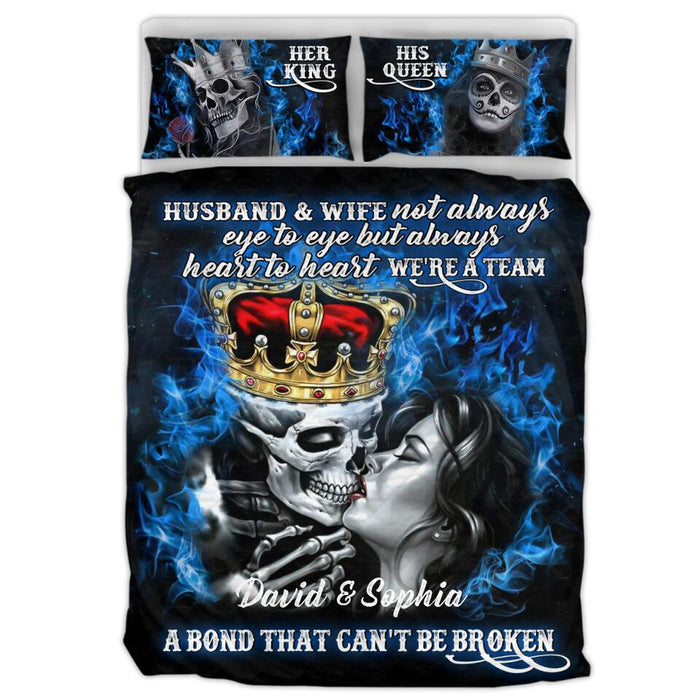 Custom Personalized Skull Couple Quilt Bed Sets - Gift Idea For Couple - Husband & Wife Not Always Eye To Eyes But Always Heart To Heart