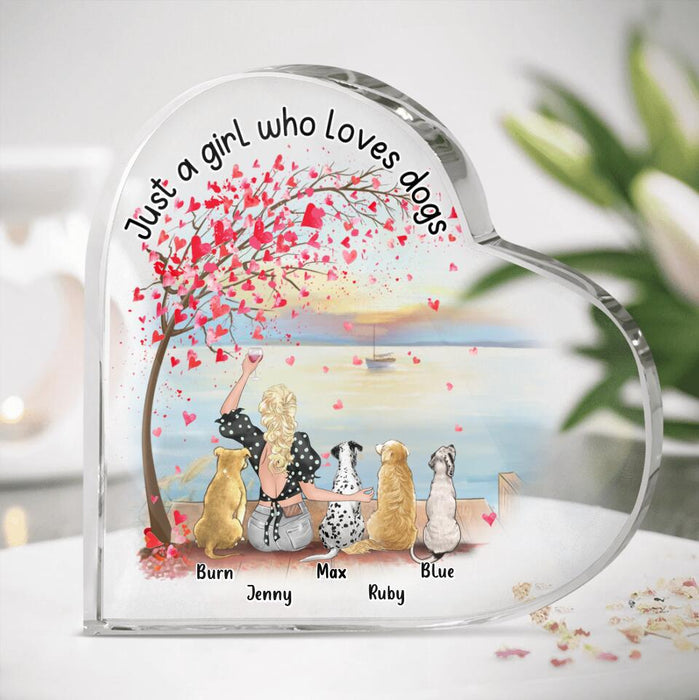 Custom Personalized Dog Mom Crystal Heart - Memorial Gift Idea For Dog Owner with up to 4 Dogs - Just A Girl Who Loves Dogs