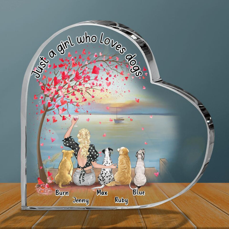 Personalized Dog Mom Acrylic Plaque - Memorial Gift Idea For Dog Owner with up to 4 Dogs - Just A Girl Who Loves Dogs