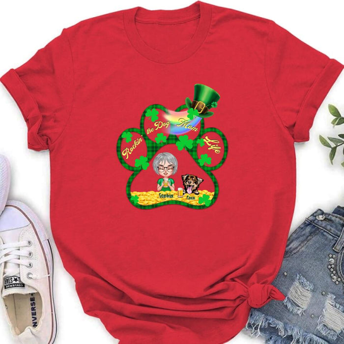 Custom Personalized Dog Mom Shirt - Upto 4 Dogs - Gift Idea For St Patrick's Day - Rockin' The Dog Mom Life