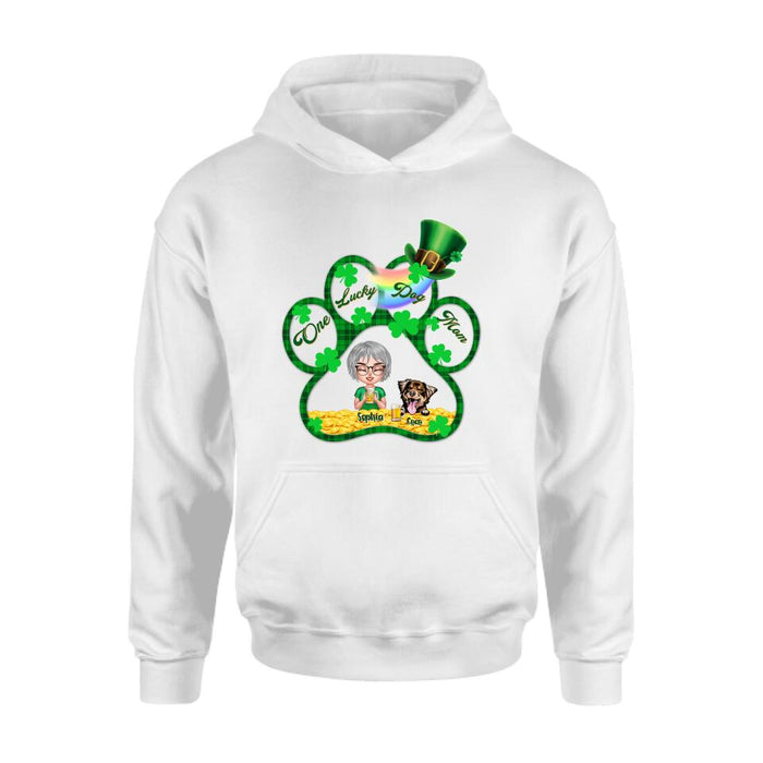 Custom Personalized Dog Mom Shirt - Upto 4 Dogs - Gift Idea For St Patrick's Day - One Lucky Dog Mom