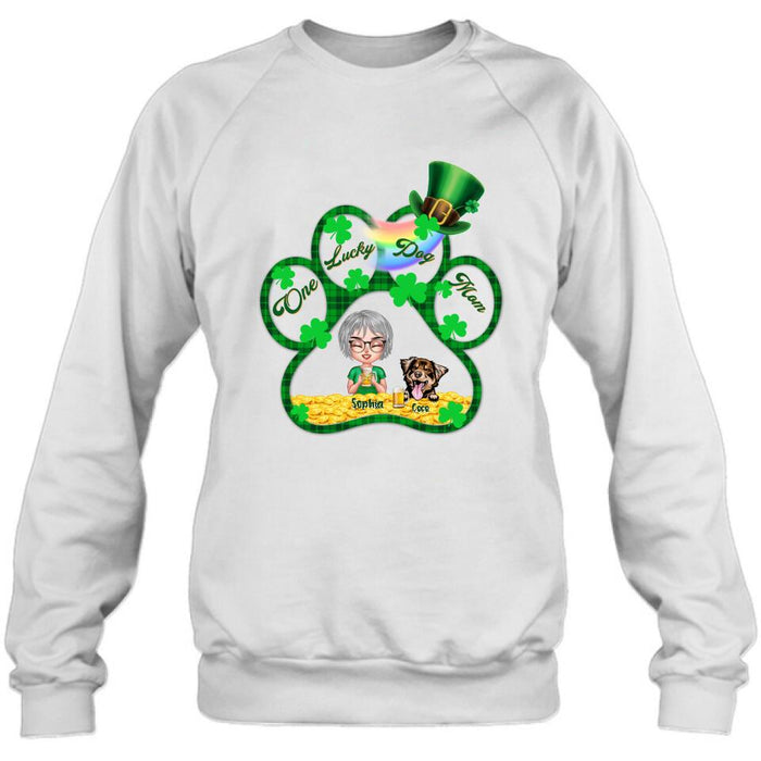 Custom Personalized Dog Mom Shirt - Upto 4 Dogs - Gift Idea For St Patrick's Day - One Lucky Dog Mom