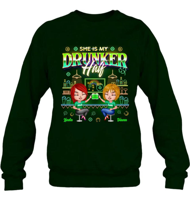 Custom Personalized Drunker Half Shirt - Upto 5 People - Gift Idea For St. Patrick's Day - She Is My Drunker Half