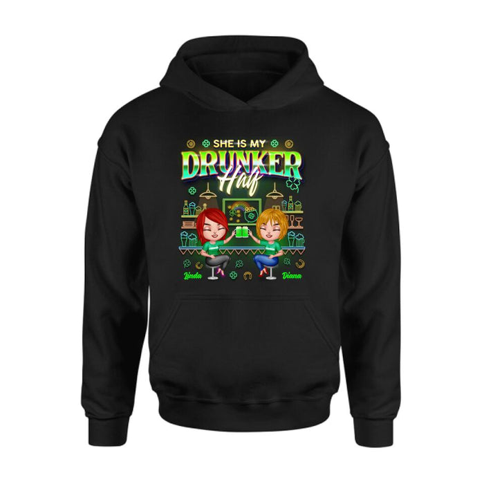 Custom Personalized Drunker Half Shirt - Upto 5 People - Gift Idea For St. Patrick's Day - She Is My Drunker Half