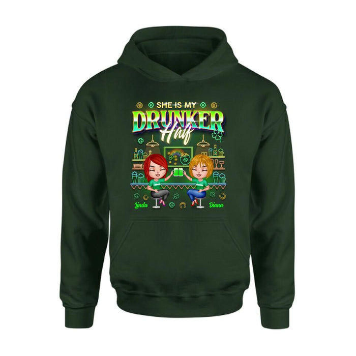Custom Personalized Drunker Half Shirt - Upto 5 People - Gift Idea For St. Patrick's Day - She Is My Drunker Half