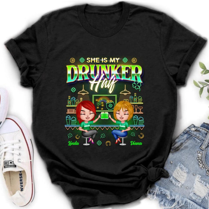 Custom Personalized Drunker Half Shirt - Upto 5 People - Gift Idea For St. Patrick's Day - She Is My Drunker Half