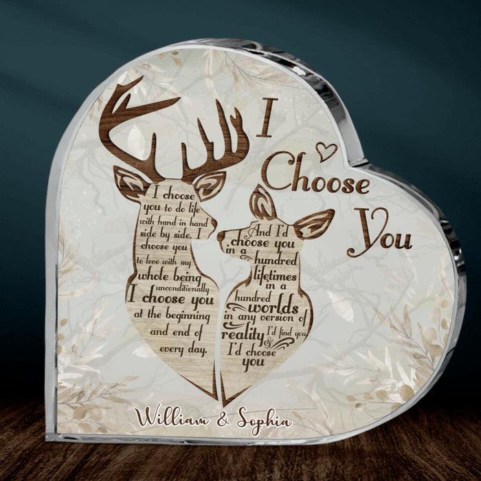 Custom Personalized Deer Couple Crystal Heart - Gift Idea For Couple - I Choose You