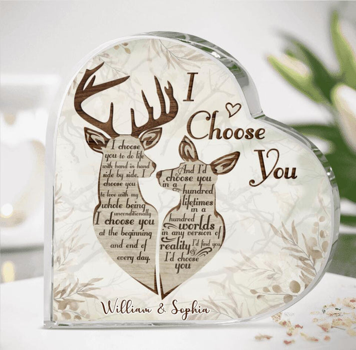 Custom Personalized Deer Couple Crystal Heart - Gift Idea For Couple - I Choose You