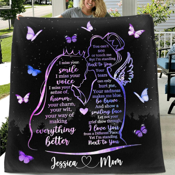 Custom Personalized Memorial Mom Quilt/Single Layer Fleece Blanket - Gift Idea For Mom/Daughter - I'm Standing Next To You