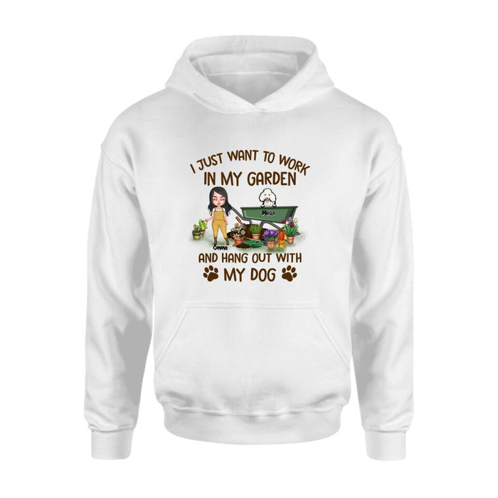 Custom Personalized Garden Dogs Shirt - Upto 5 Dogs - Best Gift for Dog Lovers - I Just Want To Work In My Garden And Hang Out With My Dogs