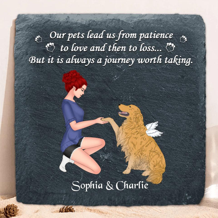 Custom Personalized Dog Mom Square Lithograph - Memorial Gift For Dog Mom/ Dog Lover - Our Pets Lead Us From Patience To Love And Then To Loss