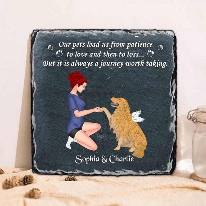 Custom Personalized Dog Mom Square Lithograph - Memorial Gift For Dog Mom/ Dog Lover - Our Pets Lead Us From Patience To Love And Then To Loss