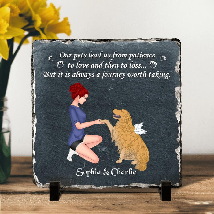 Custom Personalized Dog Mom Square Lithograph - Memorial Gift For Dog Mom/ Dog Lover - Our Pets Lead Us From Patience To Love And Then To Loss