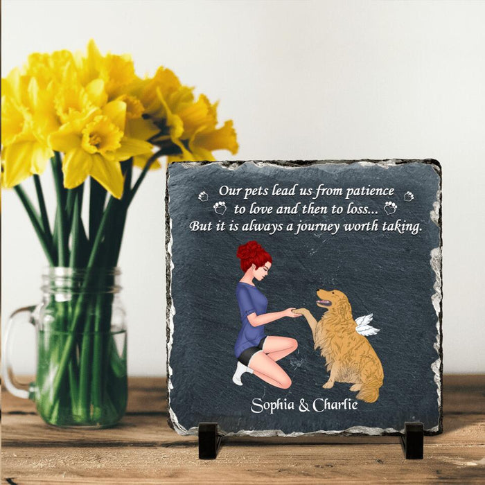 Custom Personalized Dog Mom Square Lithograph - Memorial Gift For Dog Mom/ Dog Lover - Our Pets Lead Us From Patience To Love And Then To Loss