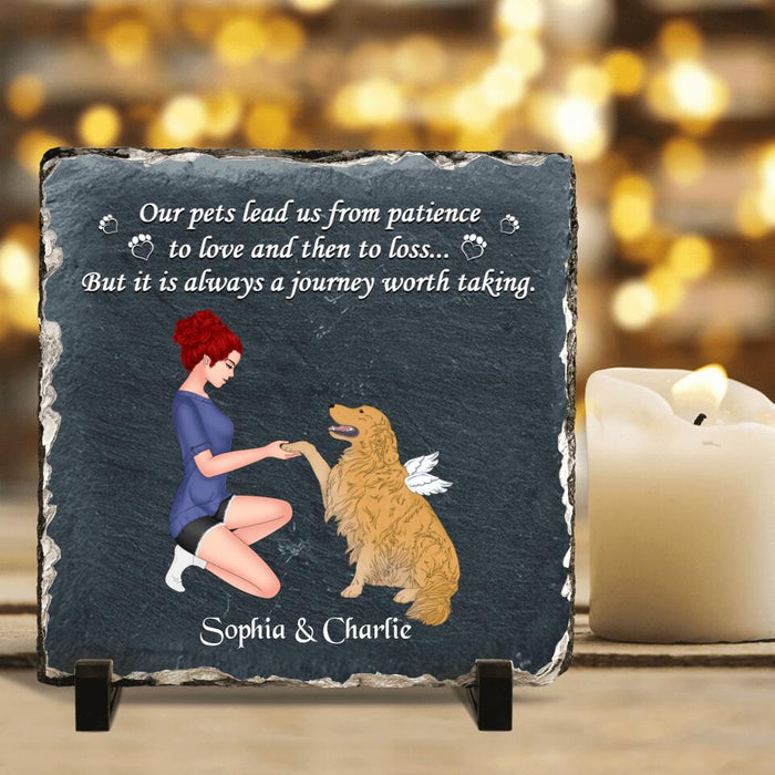 Custom Personalized Dog Mom Square Lithograph - Memorial Gift For Dog Mom/ Dog Lover - Our Pets Lead Us From Patience To Love And Then To Loss