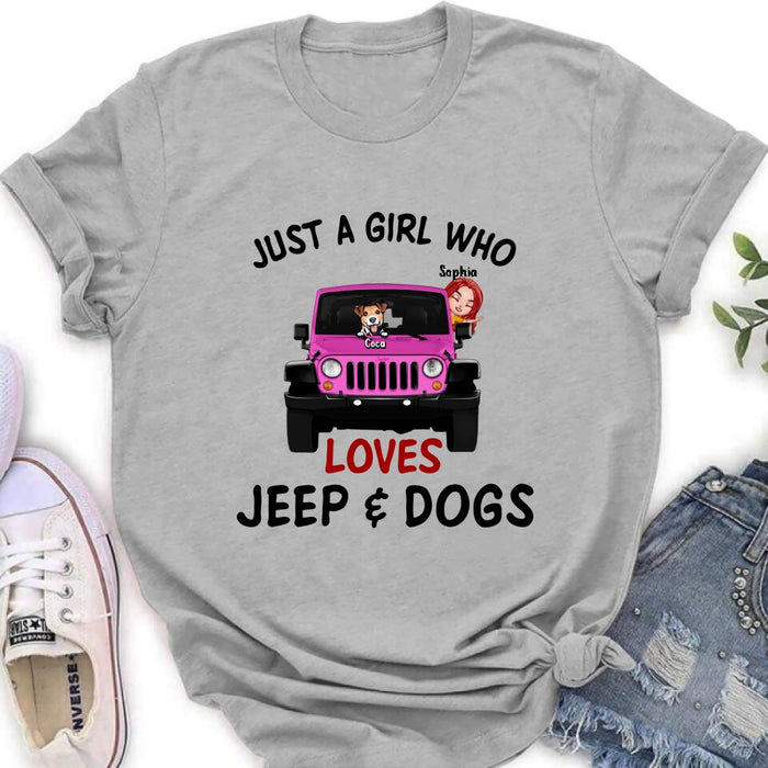 Custom Personalized Dog Mom & Off-road T-shirt - Up to 5 Dogs - Best Gift For Dog Lovers/Mother's Day - Just A Girl