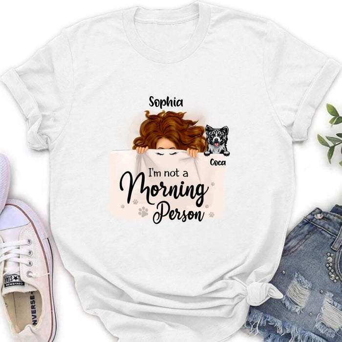 Custom Personalized Sleeping Girl Shirt - Upto 6 Dogs - Best Gift For Dog Lovers - I Like To Stay In Bed With My Dogs