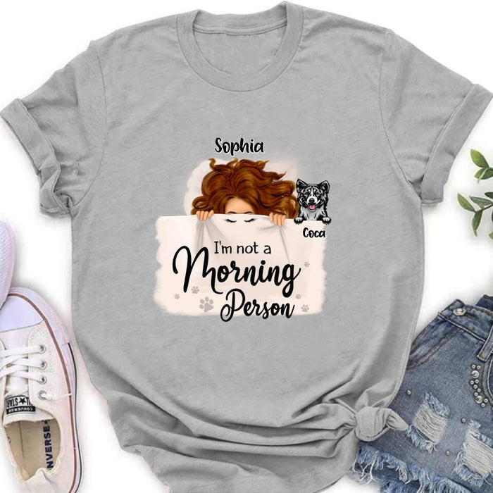 Custom Personalized Sleeping Girl Shirt - Upto 6 Dogs - Best Gift For Dog Lovers - I Like To Stay In Bed With My Dogs