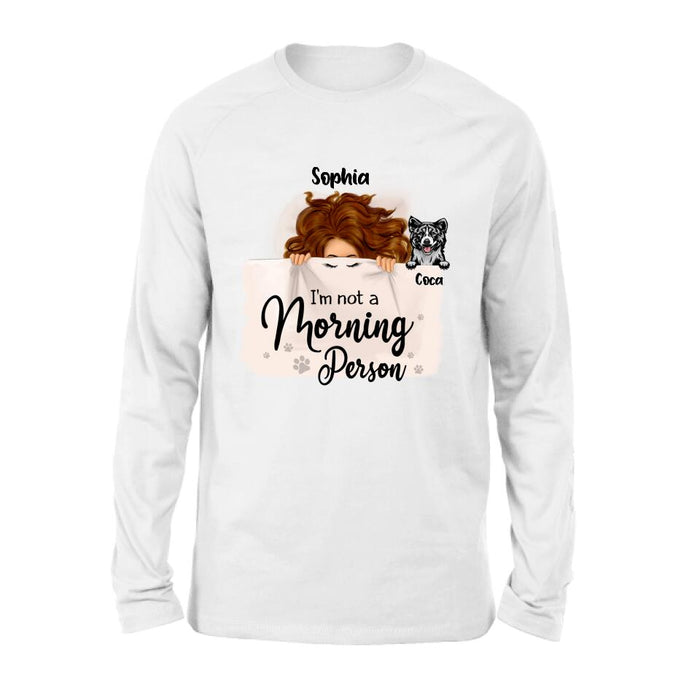 Custom Personalized Sleeping Girl Shirt - Upto 6 Dogs - Best Gift For Dog Lovers - I Like To Stay In Bed With My Dogs