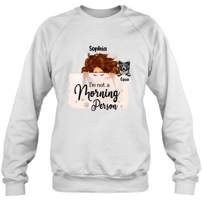 Custom Personalized Sleeping Girl Shirt - Upto 6 Dogs - Best Gift For Dog Lovers - I Like To Stay In Bed With My Dogs