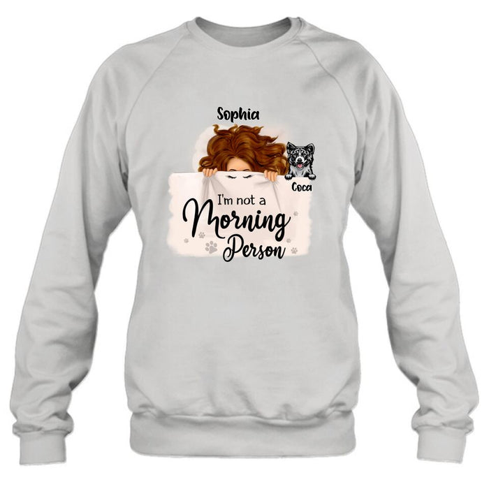 Custom Personalized Sleeping Girl Shirt - Upto 6 Dogs - Best Gift For Dog Lovers - I Like To Stay In Bed With My Dogs