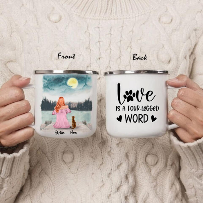 Personalized Pet Mom Enamel - Girl With Up to 4 Pets - Best Gift For Cat/Dog Lover - FD19NO