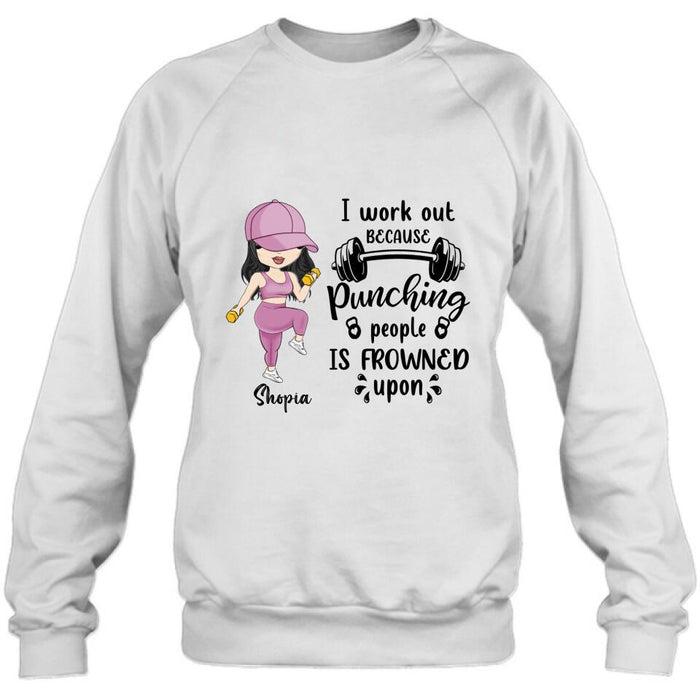 Custom Personalized Gym Girl Chibi Shirt - Gift Idea For Gym Lovers - I Worked Out Because Punching People Is Frowned Upon