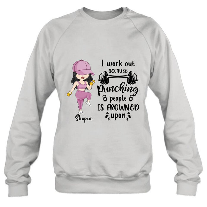 Custom Personalized Gym Girl Chibi Shirt - Gift Idea For Gym Lovers - I Worked Out Because Punching People Is Frowned Upon