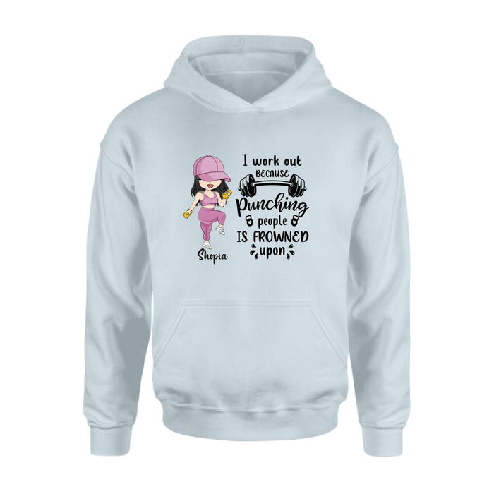 Custom Personalized Gym Girl Chibi Shirt - Gift Idea For Gym Lovers - I Worked Out Because Punching People Is Frowned Upon