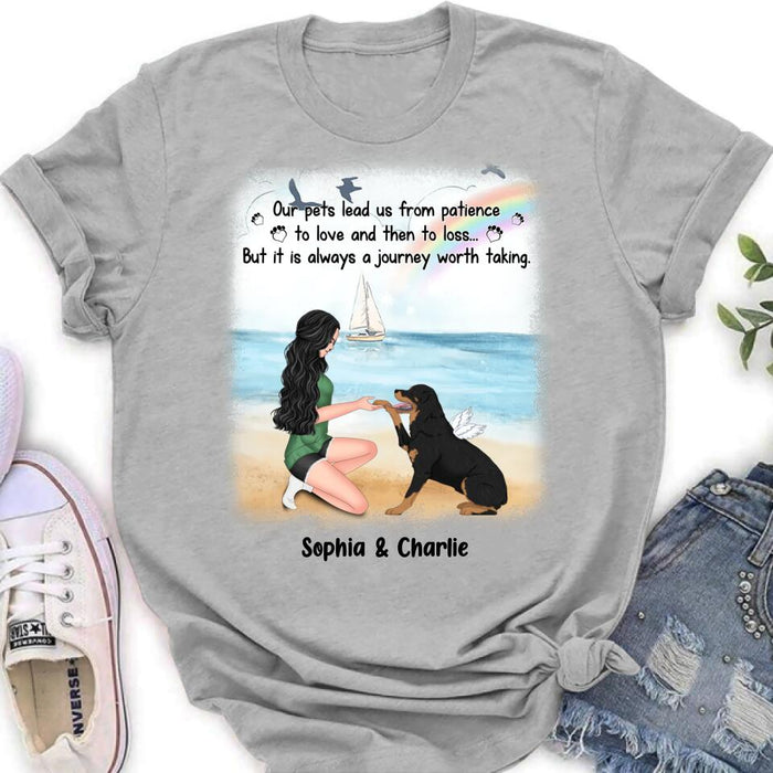 Custom Personalized Dog Mom Shirt/ Hoodie - Memorial Gift For Dog Mom/ Dog Lover - Our pets lead us from patience to love and then to loss