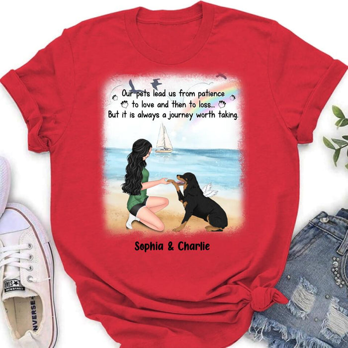 Custom Personalized Dog Mom Shirt/ Hoodie - Memorial Gift For Dog Mom/ Dog Lover - Our pets lead us from patience to love and then to loss