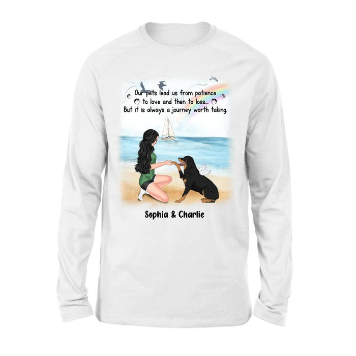 Custom Personalized Dog Mom Shirt/ Hoodie - Memorial Gift For Dog Mom/ Dog Lover - Our pets lead us from patience to love and then to loss