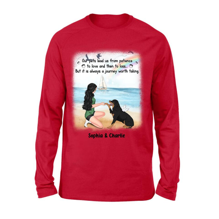 Custom Personalized Dog Mom Shirt/ Hoodie - Memorial Gift For Dog Mom/ Dog Lover - Our pets lead us from patience to love and then to loss