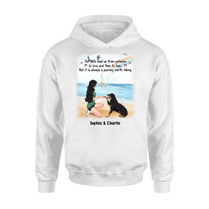 Custom Personalized Dog Mom Shirt/ Hoodie - Memorial Gift For Dog Mom/ Dog Lover - Our pets lead us from patience to love and then to loss