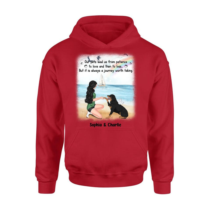 Custom Personalized Dog Mom Shirt/ Hoodie - Memorial Gift For Dog Mom/ Dog Lover - Our pets lead us from patience to love and then to loss