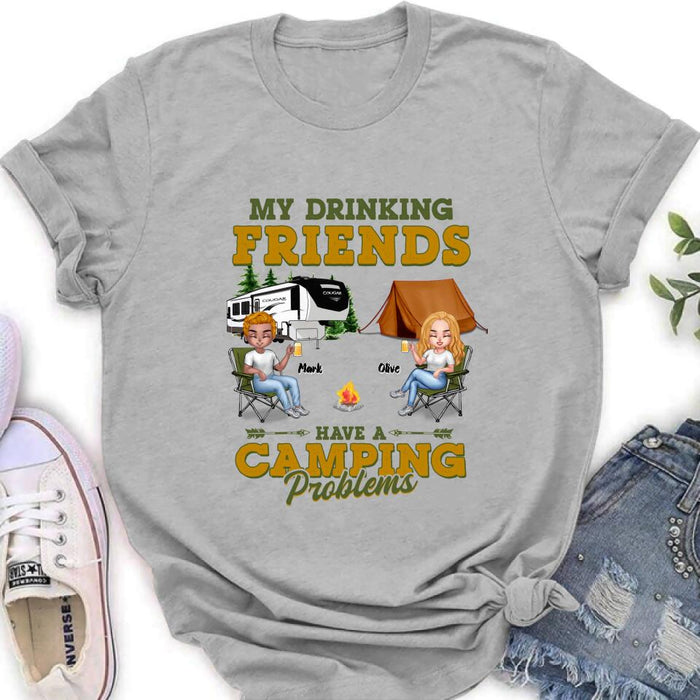 Custom Personalized Camping Friends Shirt - Upto 7 People - Gift For Camping Lovers/Friends - Let's Drink And Watch People Park Their Campers