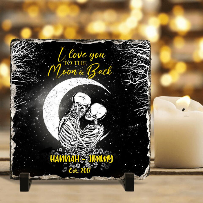 Custom Personalized Skull Couple Square Lithograph - Gift Idea For Couple - I Love You To The Moon And Back