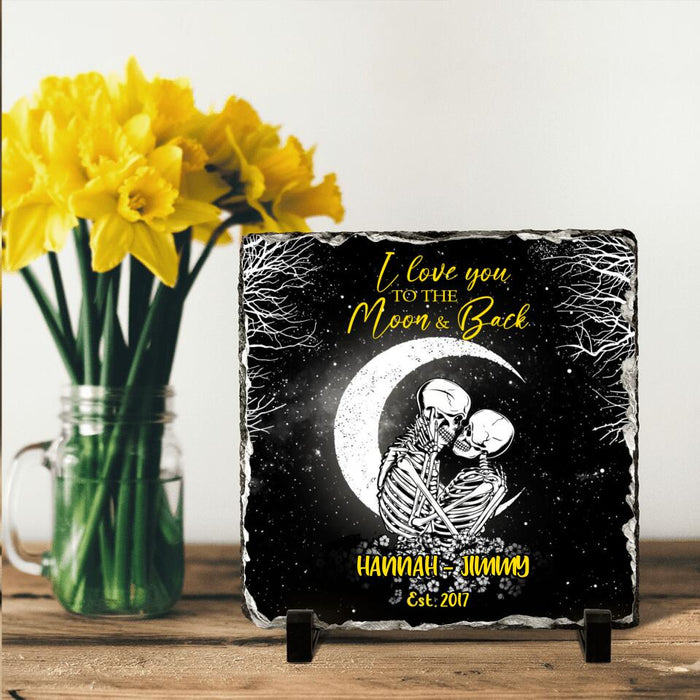 Custom Personalized Skull Couple Square Lithograph - Gift Idea For Couple - I Love You To The Moon And Back