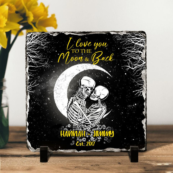 Custom Personalized Skull Couple Square Lithograph - Gift Idea For Couple - I Love You To The Moon And Back