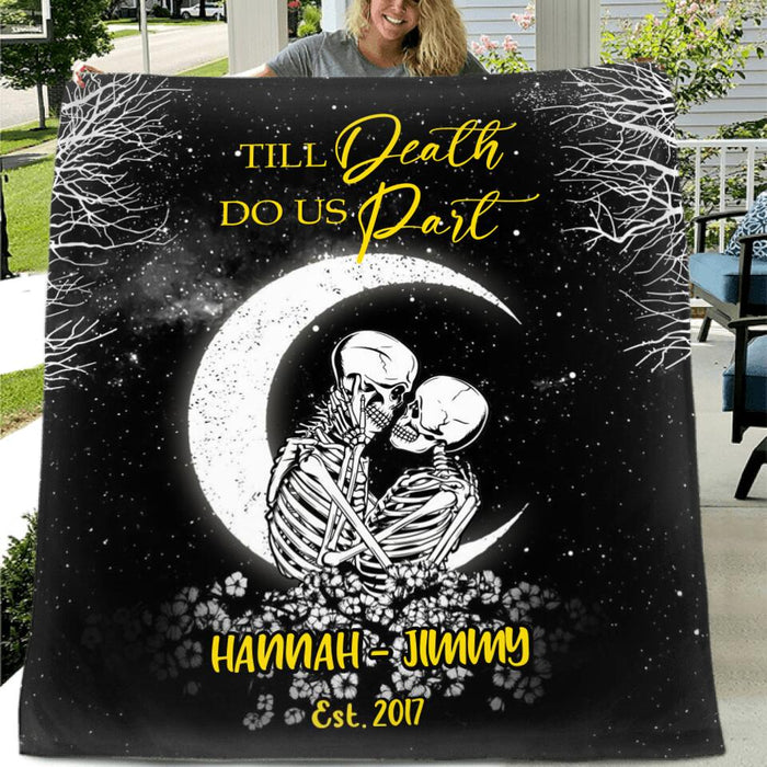 Custom Personalized Skull Couple Quilt/Fleece Blanket & Pillow Cover - Gift Idea For Couple - Till Death Do Us Part