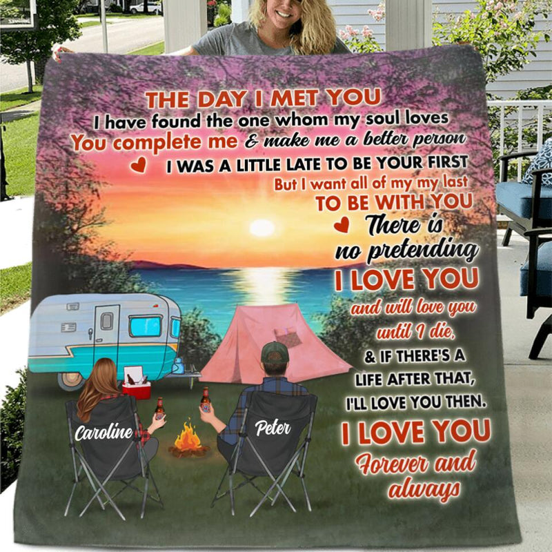 Personalized Couple Camping Pillow Cover/Fleece Throw Blanket/Quilt - Couple With Up to 3 Pets - Gift Idea For Camping Lover - I Love You Forever And Always