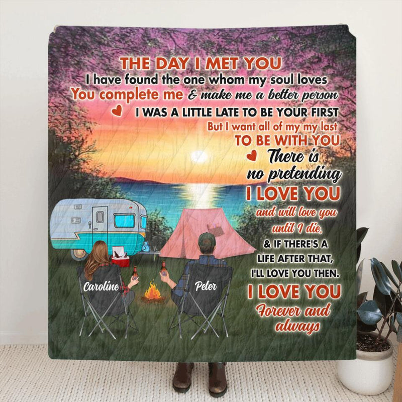 Personalized Couple Camping Pillow Cover/Fleece Throw Blanket/Quilt - Couple With Up to 3 Pets - Gift Idea For Camping Lover - I Love You Forever And Always