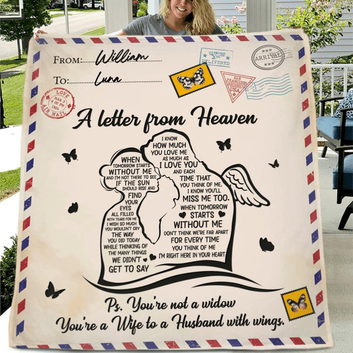 Custom Personalized Widow Quilt/Fleece Blanket - Memorial Gift Idea For Couple - A Letter From Heaven