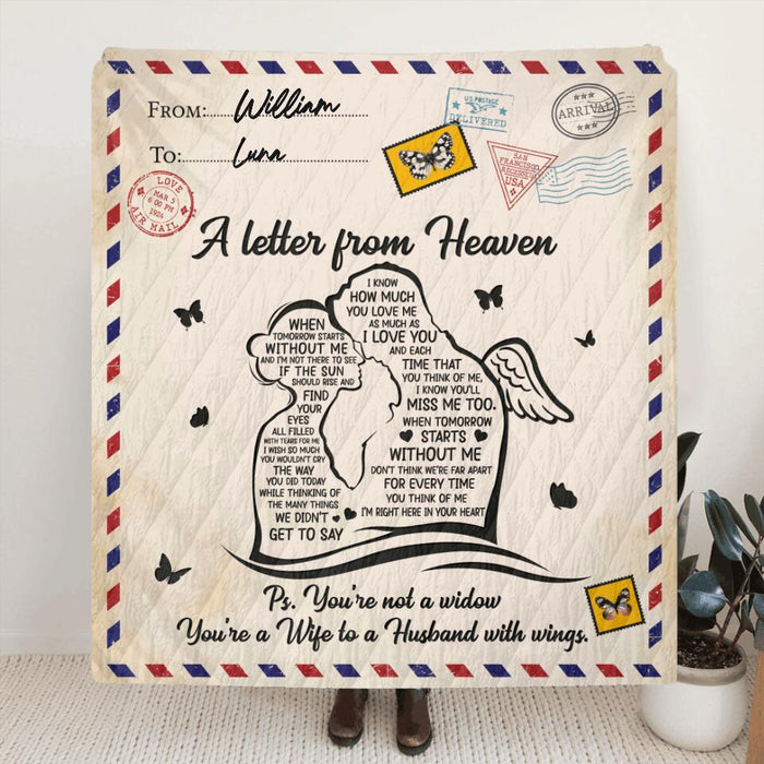 Custom Personalized Widow Quilt/Fleece Blanket - Memorial Gift Idea For Couple - A Letter From Heaven