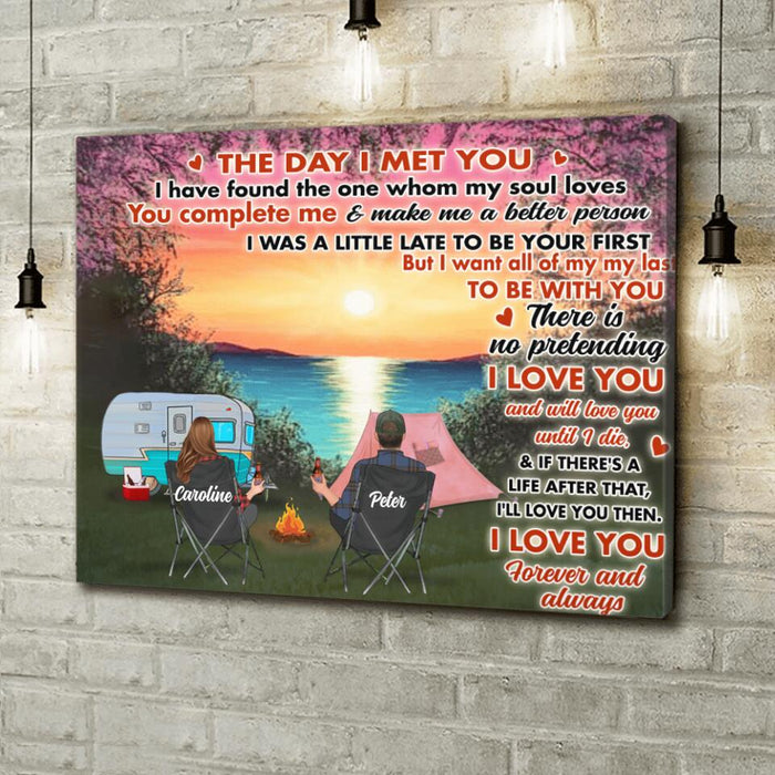 Custom Personalized Couple Camping Canvas - Couple With Up to 3 Pets - Gift Idea For Camping Lover - I Love You Forever And Always